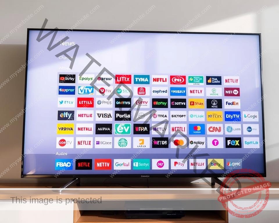 A comprehensive channel lineup for a premium IPTV service, displayed on a sleek, modern TV screen. The screen shows a grid of channel logos, arranged in neat rows and columns, with a clean and minimalist user interface. The channels cover a wide range of genres, including news, sports, movies, entertainment, and more, catering to diverse viewing preferences. The lighting is soft and natural, creating a warm and inviting atmosphere. The camera angle is slightly elevated, providing a clear and unobstructed view of the TV screen and the channel lineup. The overall composition and styling convey a sense of professionalism, quality, and attention to detail, reflecting the high-end nature of the IPTV service.