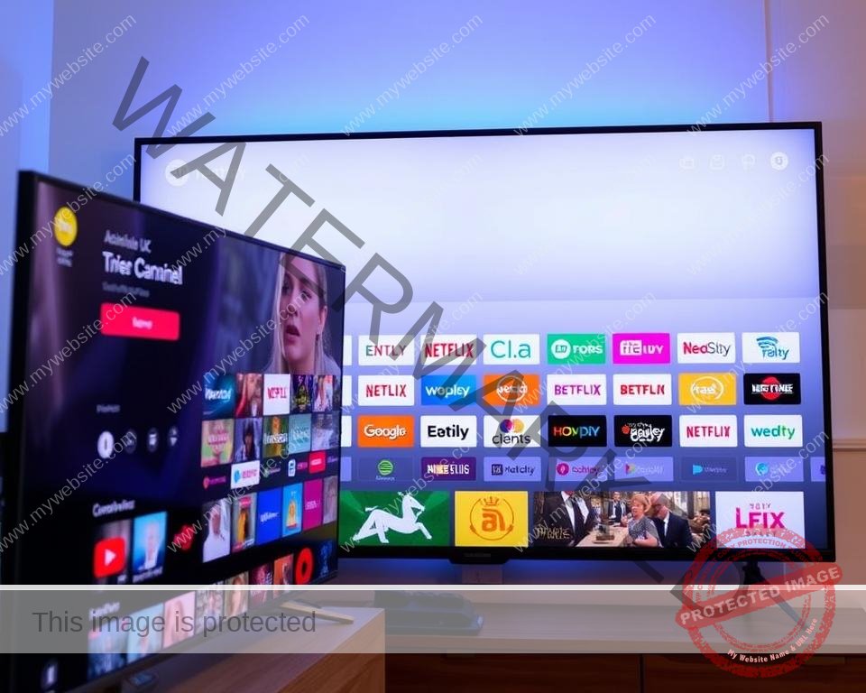 A modern streaming service interface displaying a comprehensive lineup of popular UK television channels, with a clean and intuitive design. The foreground features a large screen showcasing a diverse selection of content, while the middle ground presents a grid of channel logos and program thumbnails. The background is a minimalist, gradient-based UI, evoking a sense of digital elegance. The lighting is soft and diffused, creating a visually appealing and inviting atmosphere. The camera angle is slightly angled, providing a dynamic perspective that captures the depth and breadth of the channel offerings.