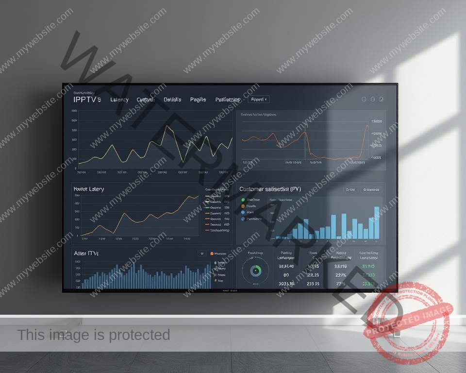 An IPTV service performance analysis, captured in a sleek, modern visual. A series of line graphs and charts displayed on a minimalist, slate-gray interface, illuminated by soft, directional lighting from the top left. The data visualizations depict network latency, bandwidth utilization, and customer satisfaction metrics, conveying a sense of efficiency and reliability. The layout is clean and well-organized, with a balance of negative space and informative elements. The overall mood is one of professionalism and technological prowess, befitting the subject matter.