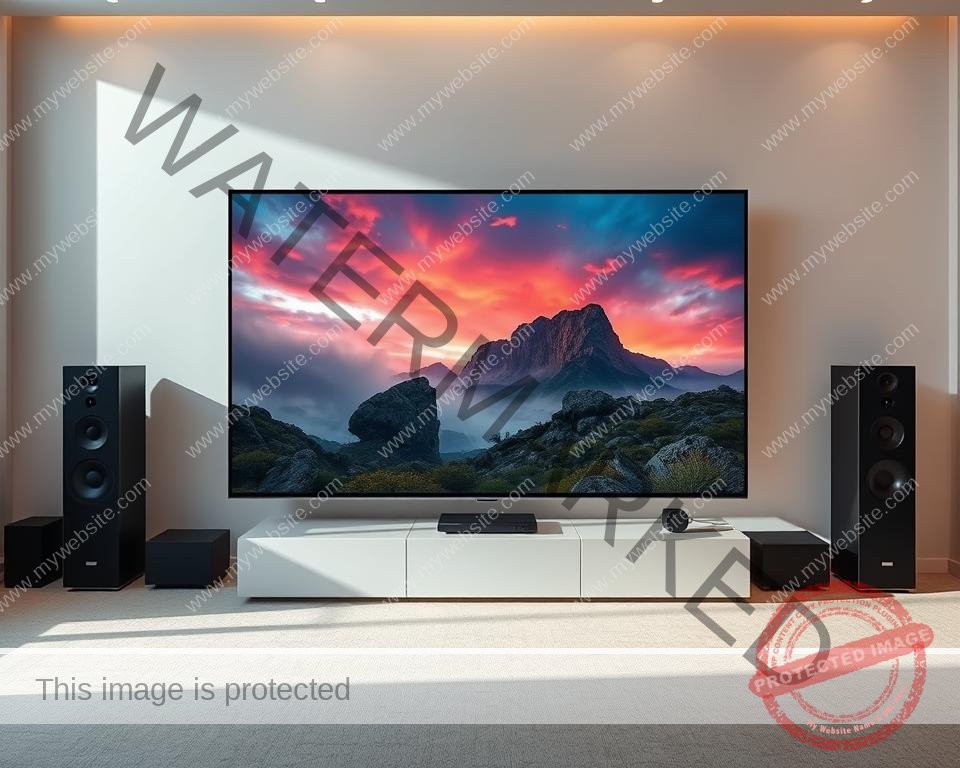 High-definition IPTV streaming quality, with sharp, vibrant imagery and seamless playback. A large, modern TV screen displays a rich, cinematic scene of a dramatic nature documentary, showcased in Ultra HD resolution. Soft, directional lighting illuminates the screen, creating depth and dimensionality. The room is minimalist and modern, with sleek, high-end entertainment equipment visible in the background, suggesting a premium home theater setup. An atmosphere of immersion and technological sophistication pervades the scene, conveying the superior performance and visual fidelity of the IPTV service.